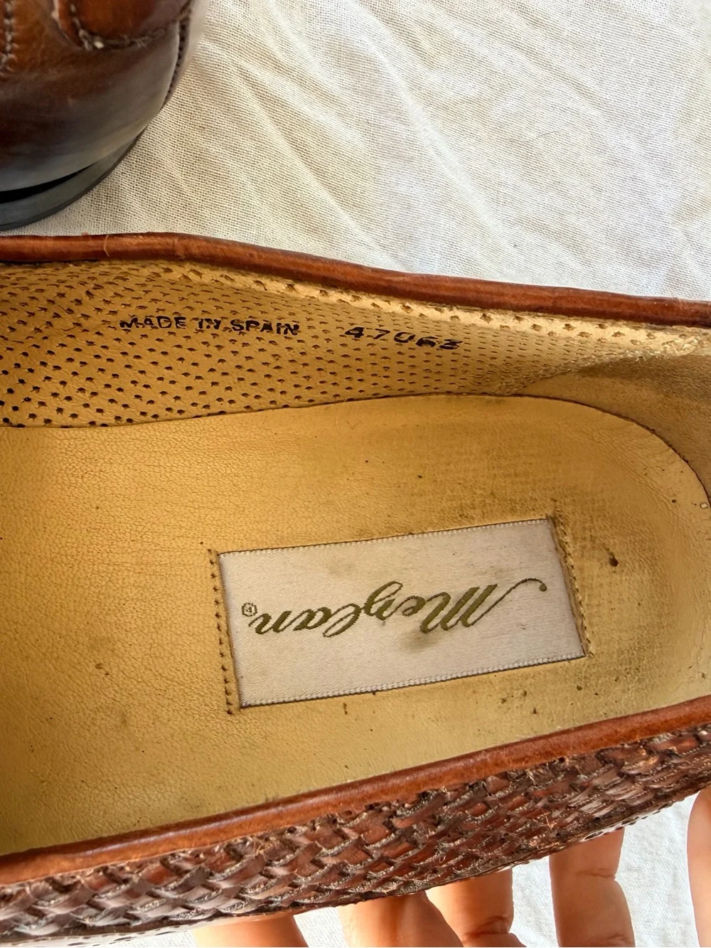 Mezlan embossed caramel Brown Woven Leather croc Tassel Loafers